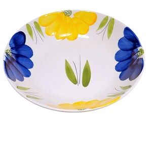 Maxam Italy Italian Daisy Ceramic Serving Bowl Hand Painted Floral Blue Yellow